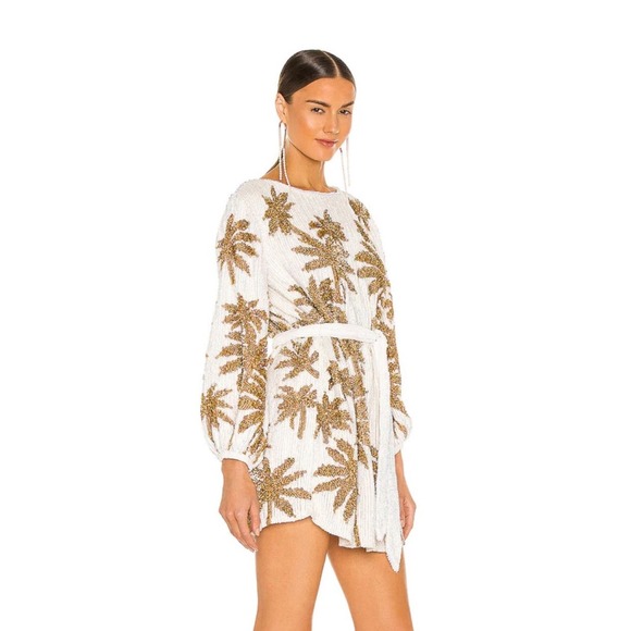 NWOT Retrofête Grace Dress White With Gold Palm Sequin Size XS - Picture 2 of 13